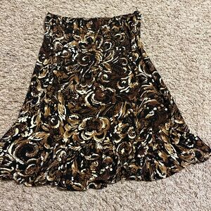 Chico's A-Line Skirt in Brown and Cream Floral